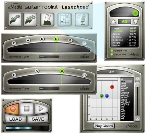 eMedia Guitar Toolkit, software guitar tuner, software guitar chord dictionary, software audio recorder, software metronome